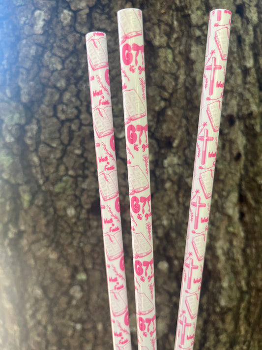 40oz God Is Good White  Print Straw