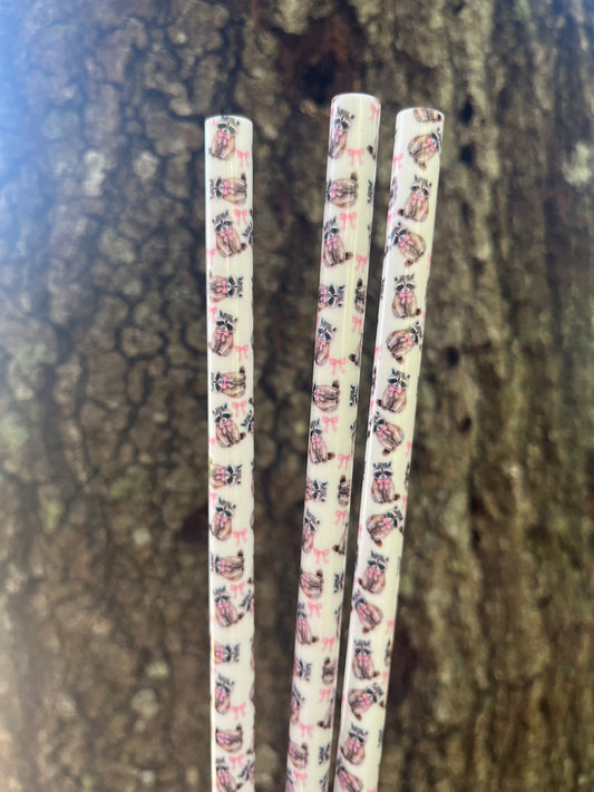 40oz Raccoon & Bows White  Print Straw