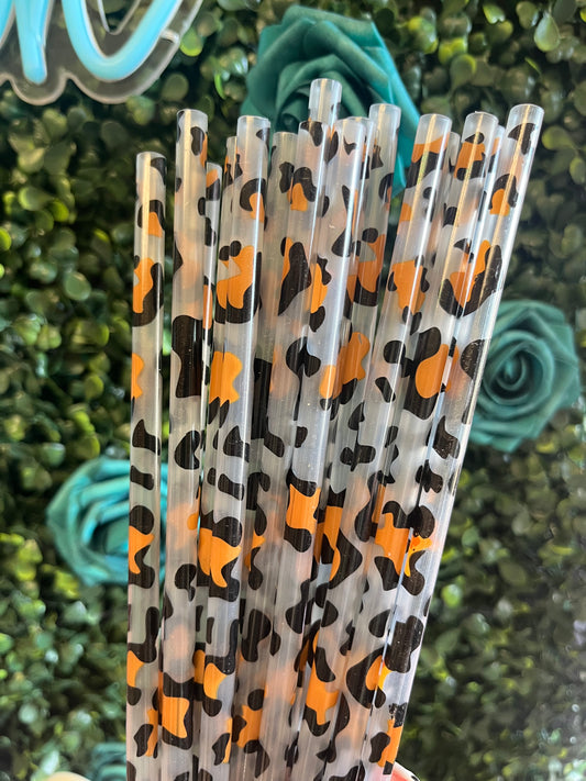 Clear Leopard Print Straw 9”
