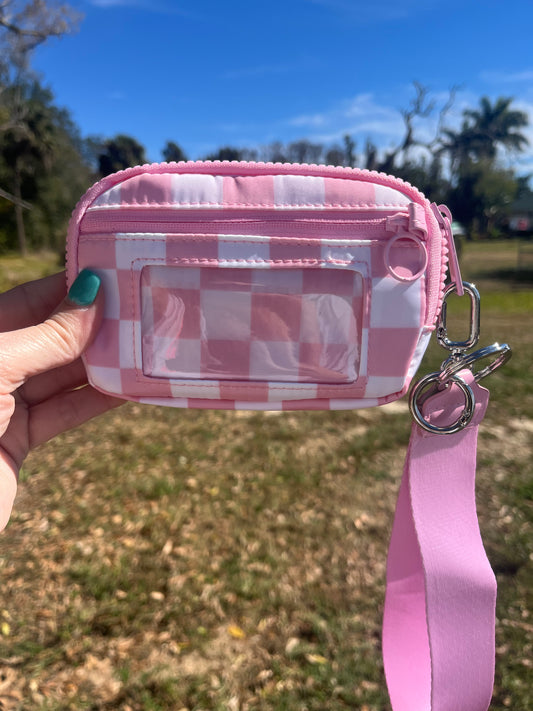 Light Pink & White Checkered Wristlet/Wallet
