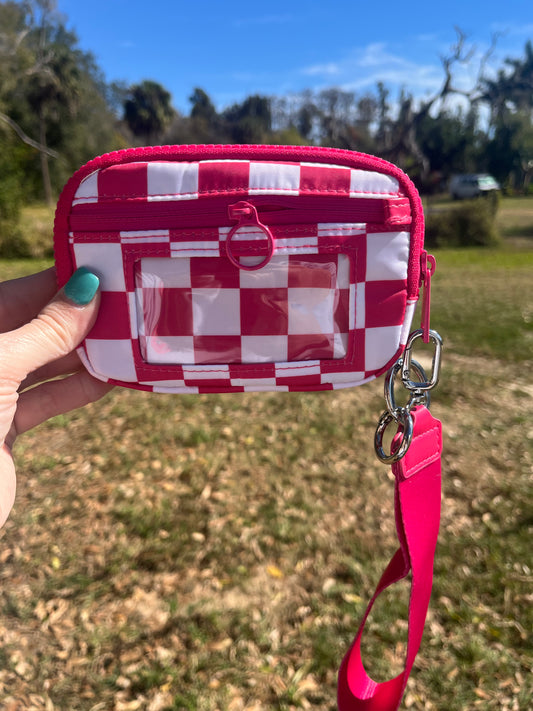 Dark Pink & White Checkered Wristlet/Wallet