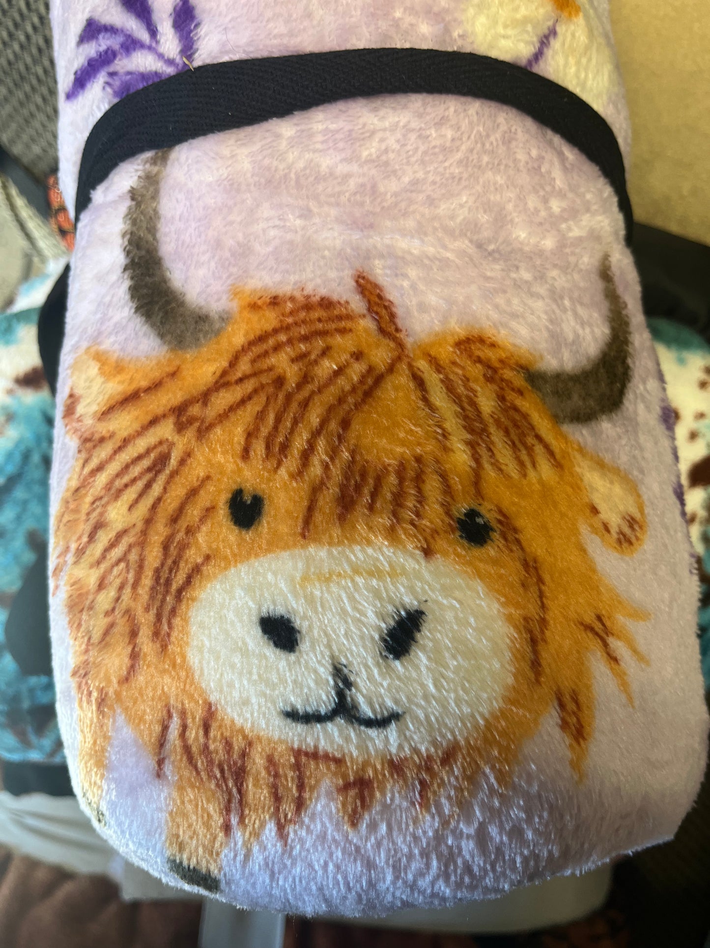 Purple Highland Cow Plush Twin Blanket