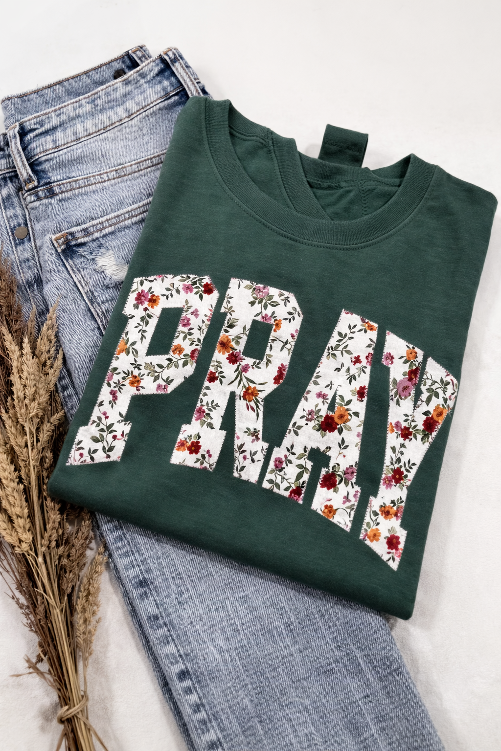 Spring Pray Embroidered T-Shirt