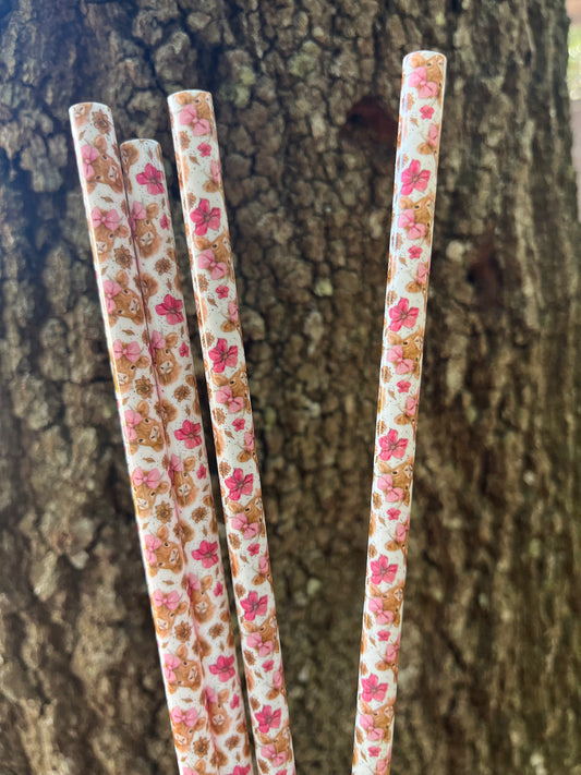 40oz Pink Highland Cow Print Straw