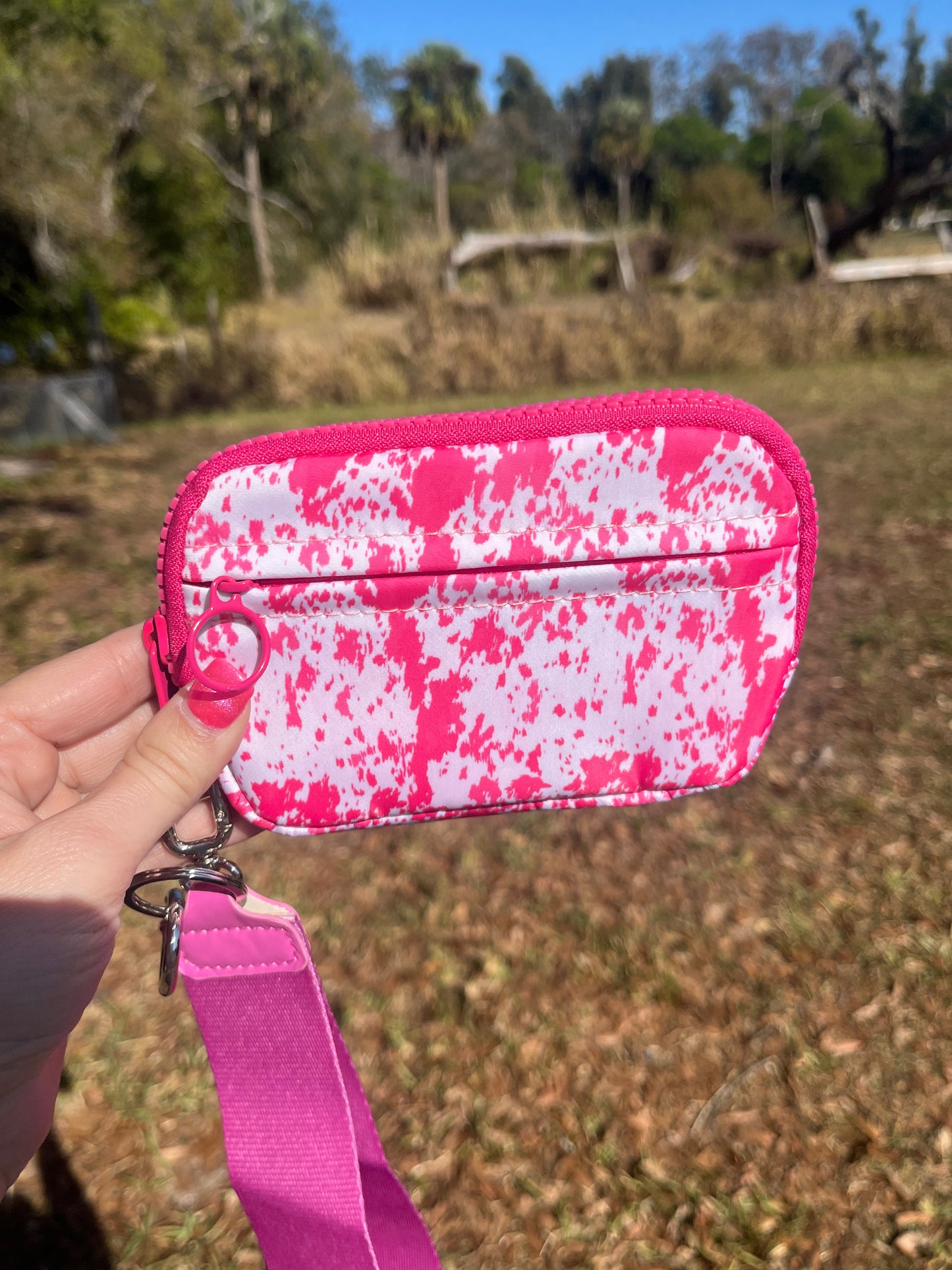 Pink Cow Print Wristlet/Wallet